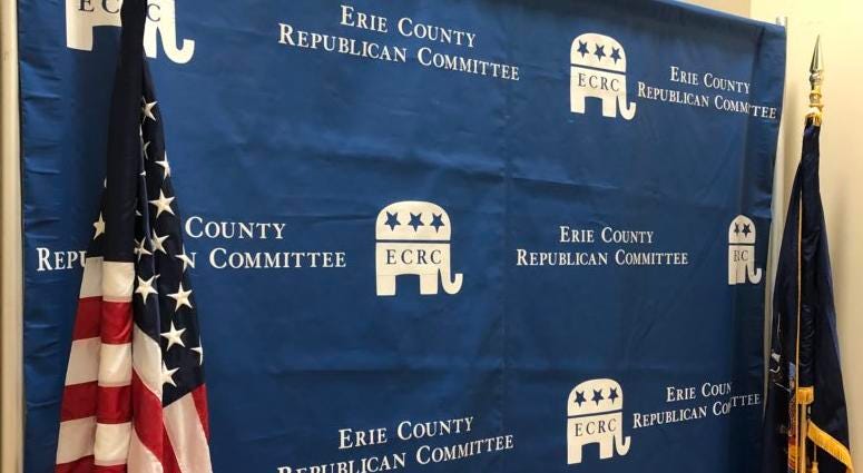 Erie County Republican backdrop. September 13, 2018 (WBEN Photo/Mike Baggerman)